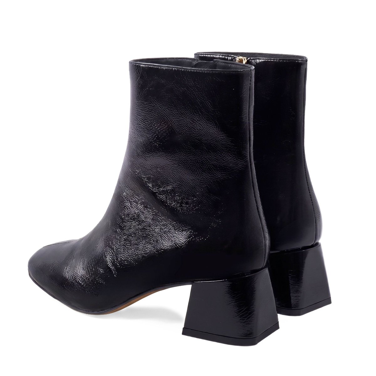 Bottines moyen talon carré Diane cuir vernis noir, JULES & JENN