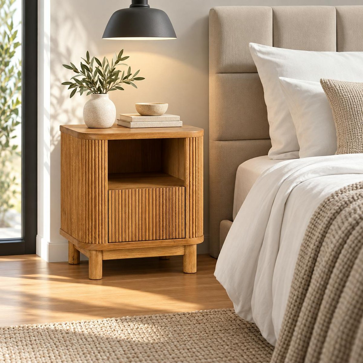 Table de nuit en bois - motif baguette, 1 tiroir IENA bois naturel, PIER IMPORT