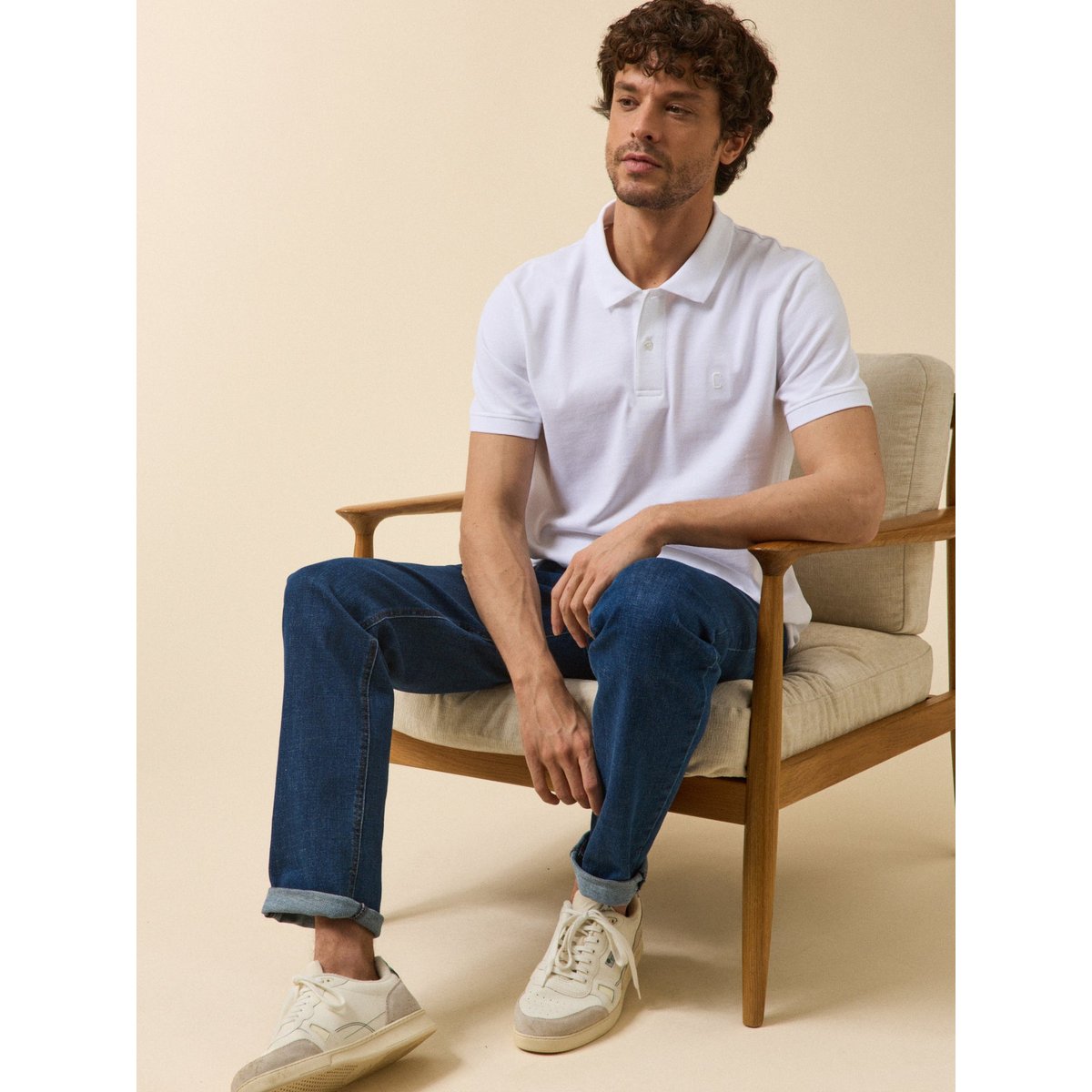 Polo uni maille piquée coton biologique blanc, CYRILLUS