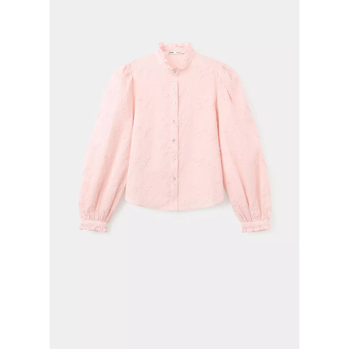 Blouse brodée manches bouffantes rose, MANGO
