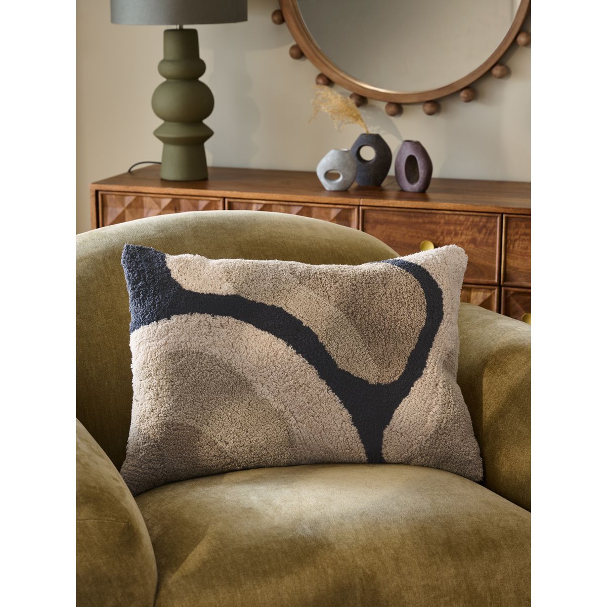 Coussin à motif rivière berbère abstrait noir/blanc, NEXT