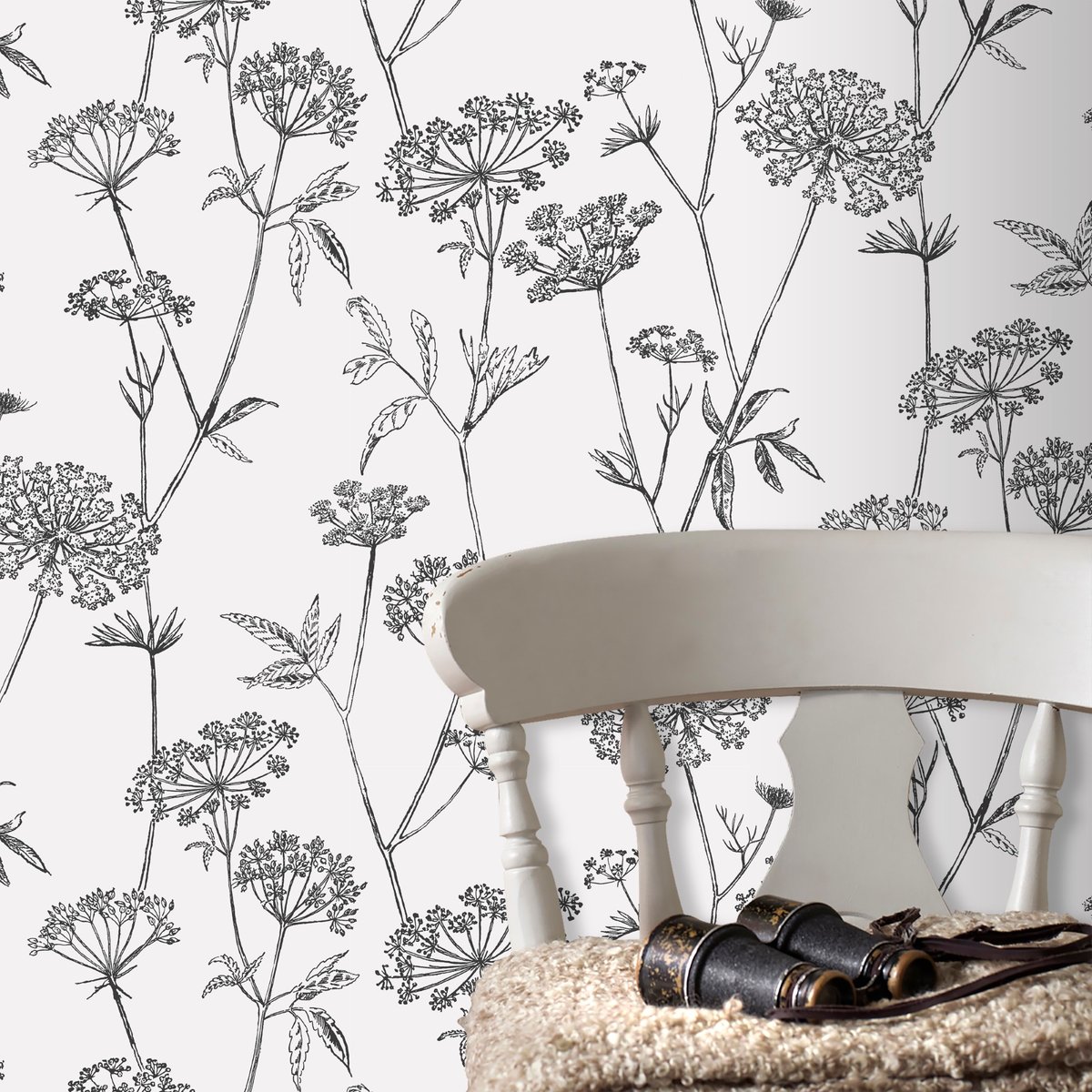 Papier peint Fleurs Gravure noir, SUPERFRESCO EASY