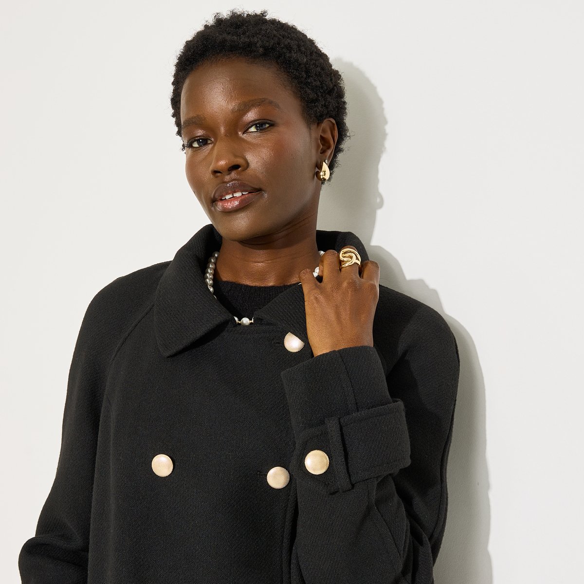 Manteau court droit caban boutonné noir, GRAIN DE MALICE
