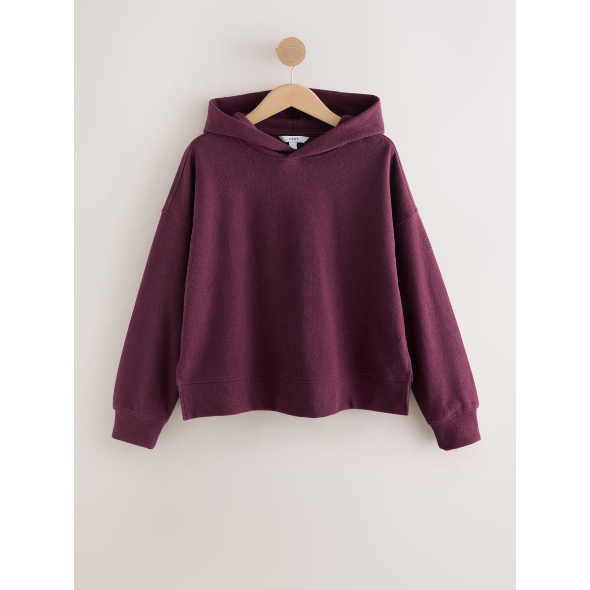 Pull à capuche et col rond côtelé doux bordeaux, NEXT