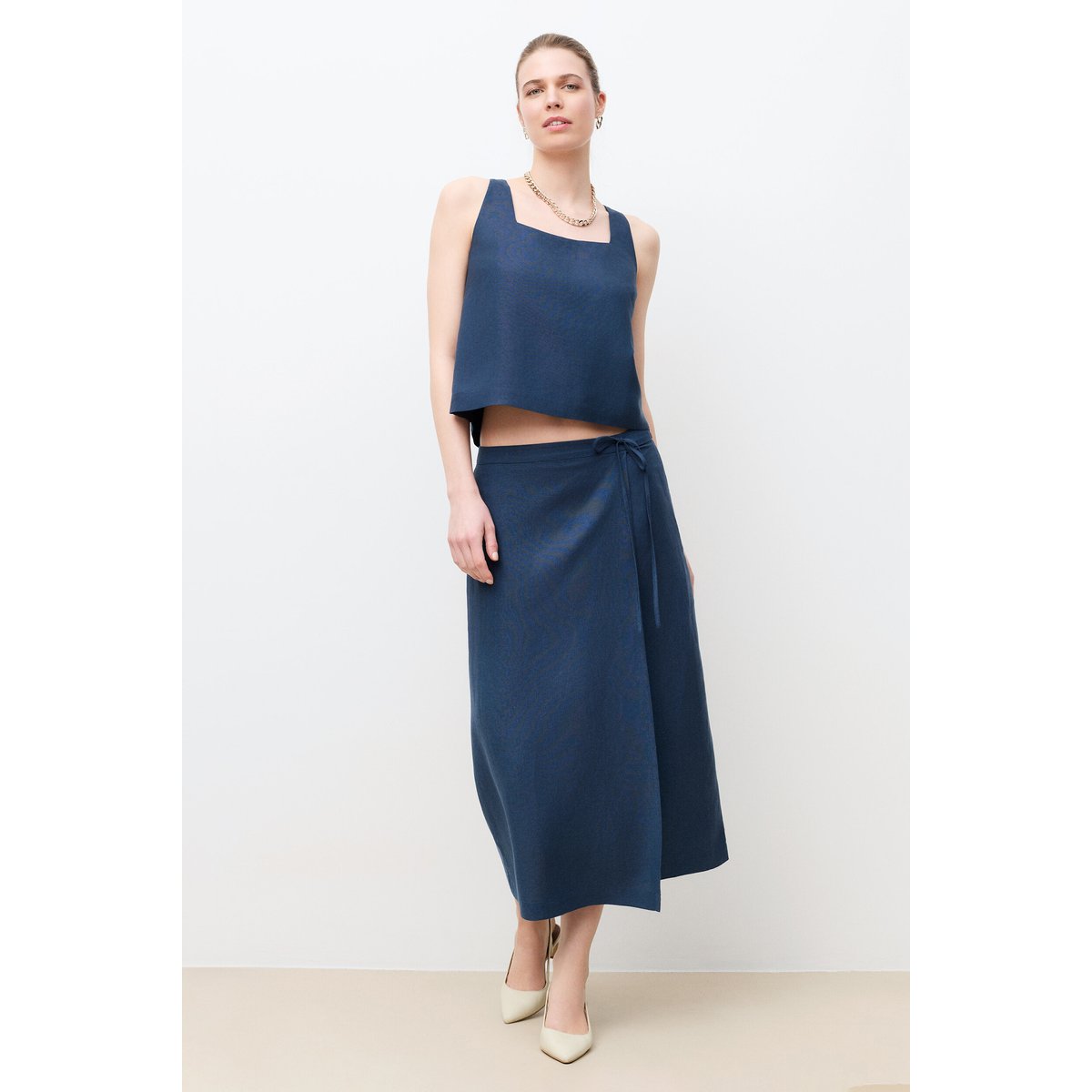 Chemise cropped en lin CINA bleu, CAROLL