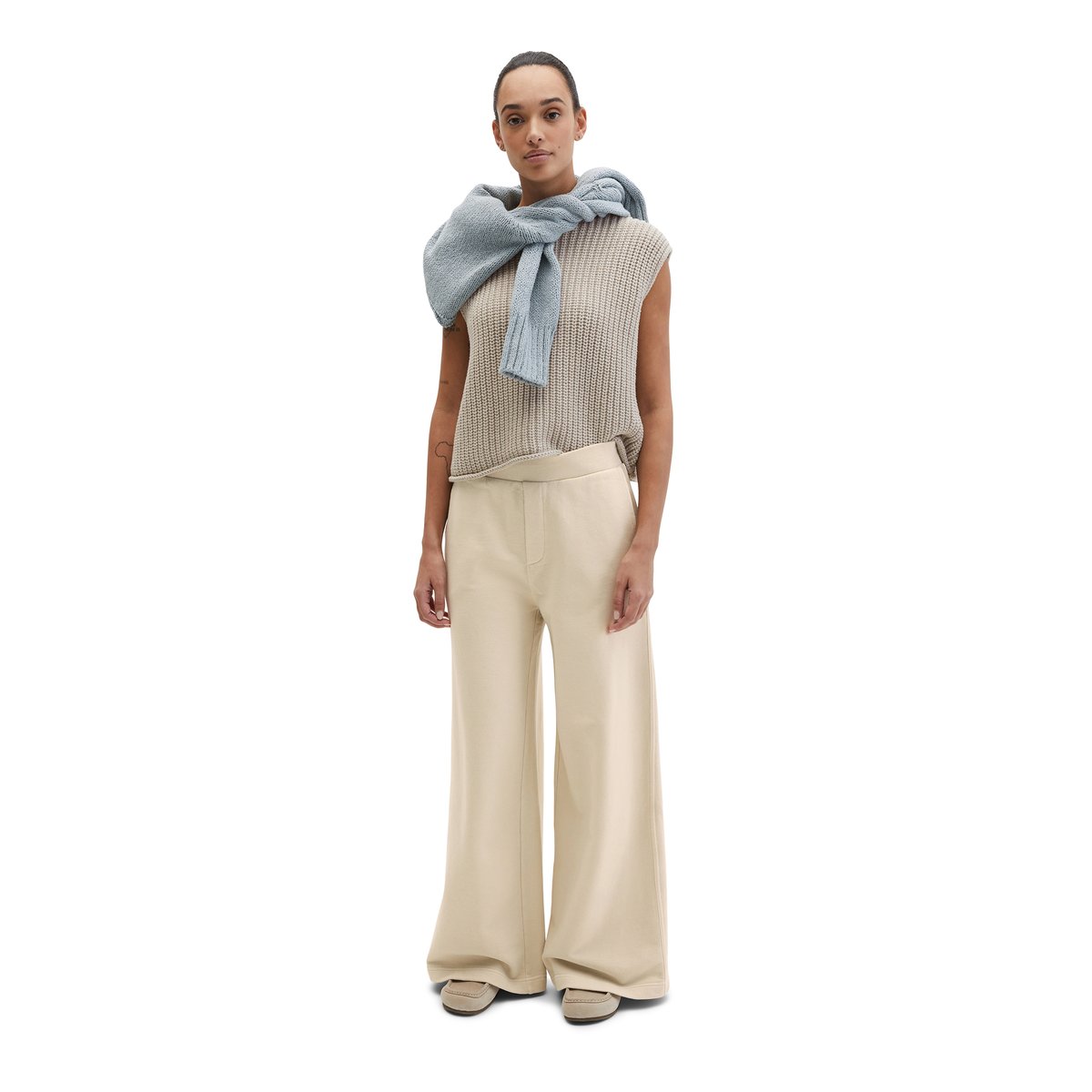 Pantalon sweat relaxed garment-dyed en coton doux gris clair, MARC O'POLO
