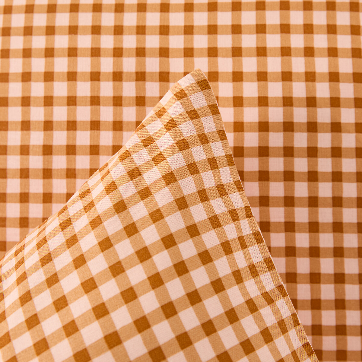 Conjunto de cama con un 30% de algodón reciclado, funda de almohada rectangular, estampado de cuadro vichy caramelo, LA REDOUTE INTERIEURS