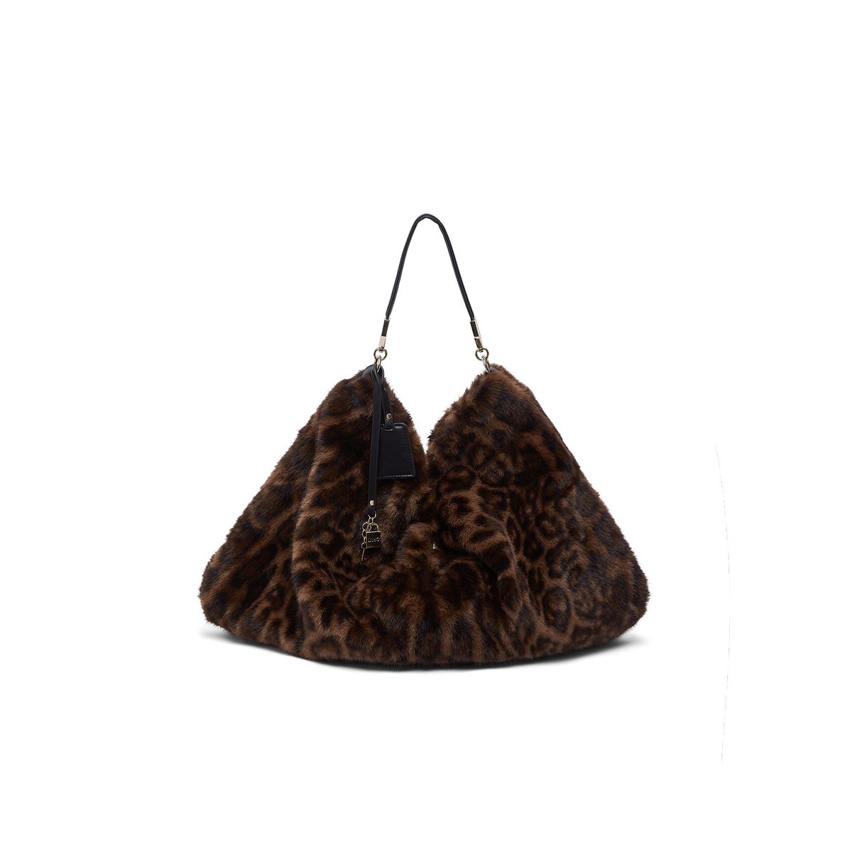 Sac grand format en imitation fourrure noir animalier, LIU JO