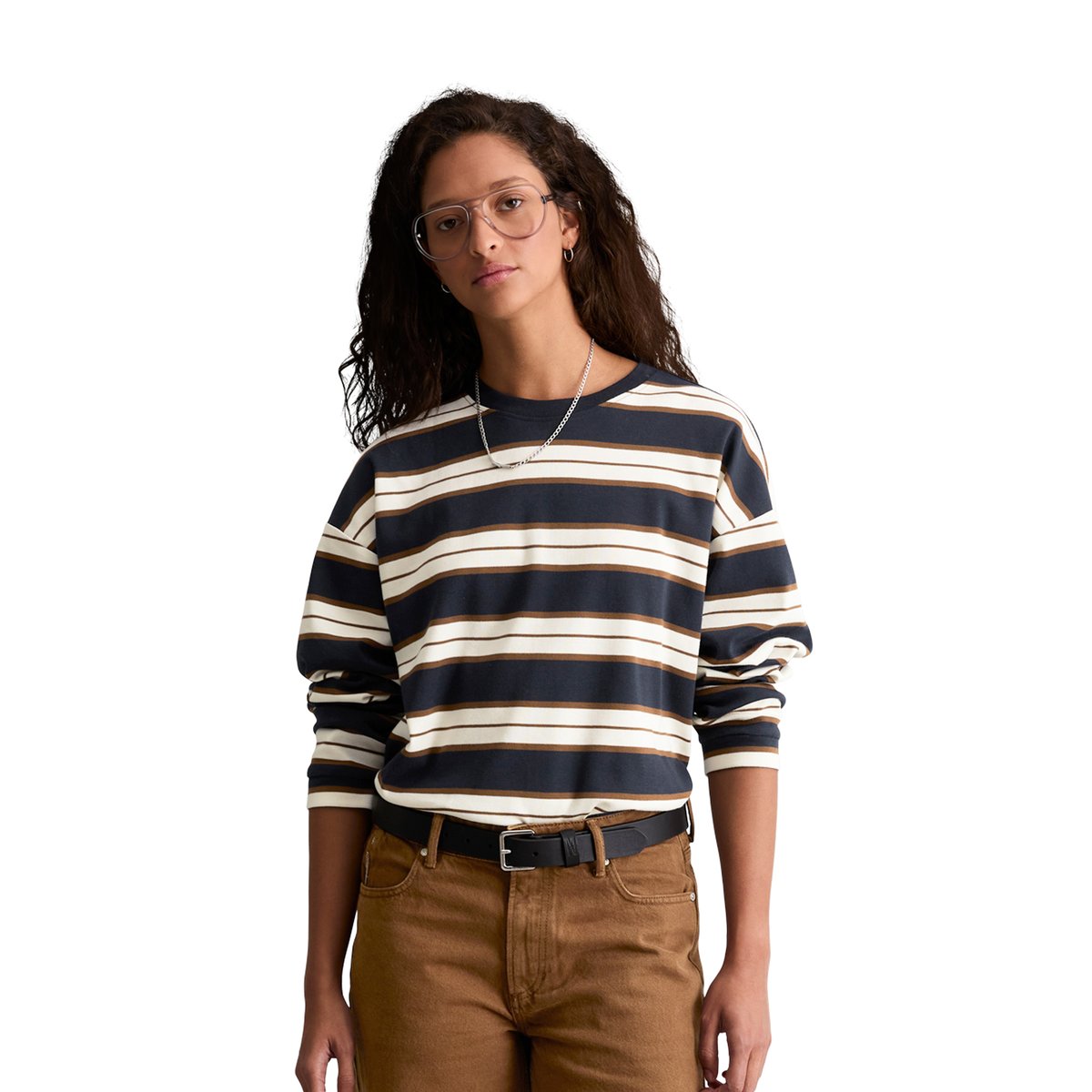 T-shirt à manches longues rayé, coupe décontractée en coton biologique bleu, MARC O’POLO DENIM