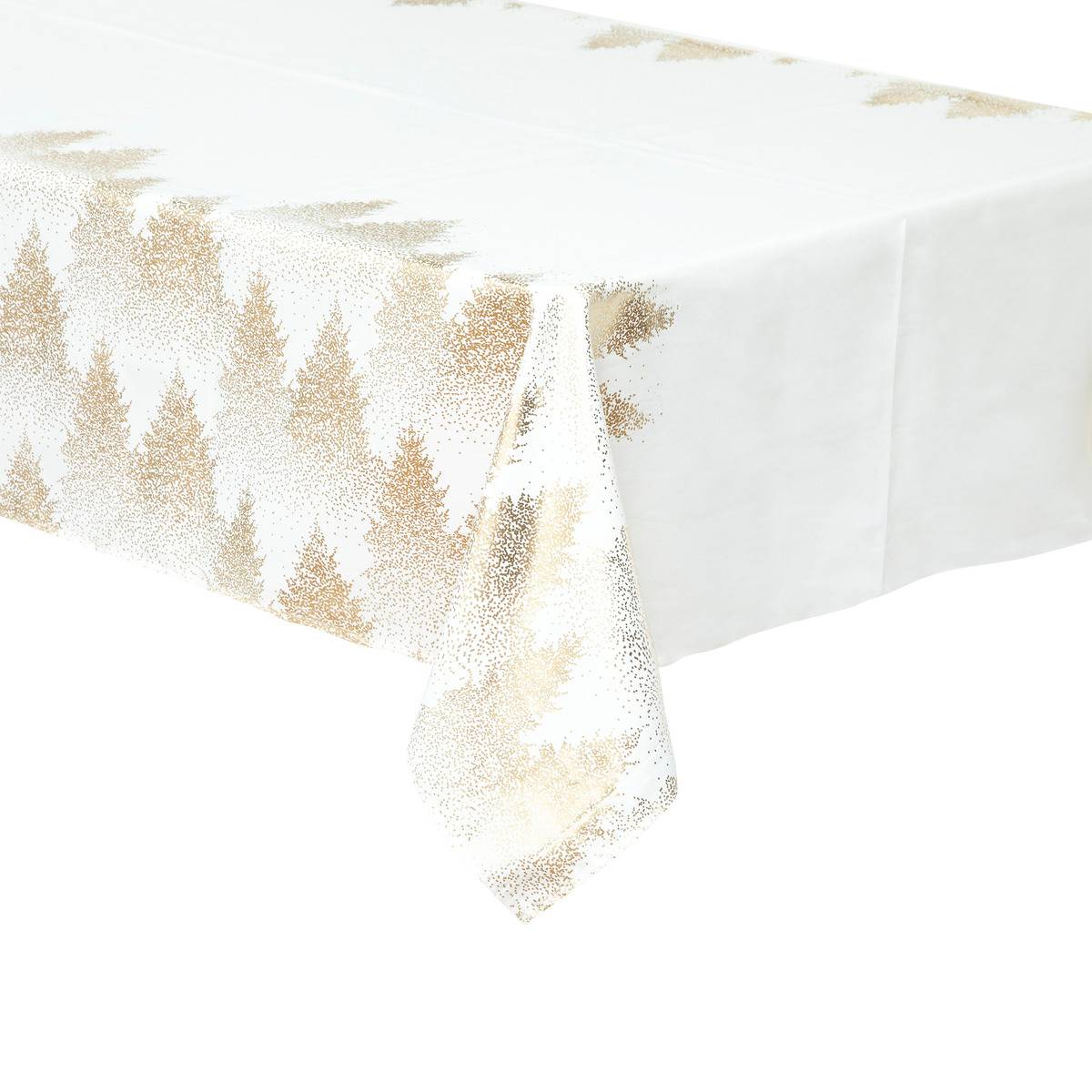 Nappe imprimée sapin 140 x 360 cm blanc et or GRAN blanc, ATMOSPHERA