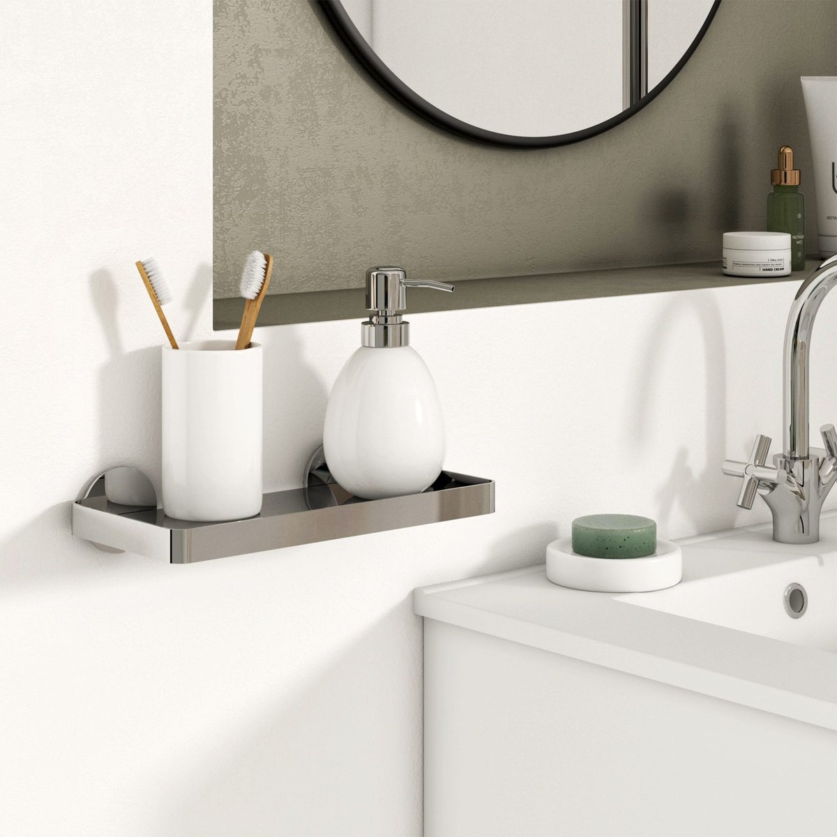 Etagère de salle de bains en acier, ESSENTIAL chrome, SENSEA