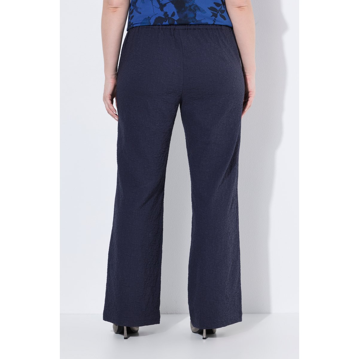 Pantalon, texture, jambe évasée marine foncé, ULLA POPKEN
