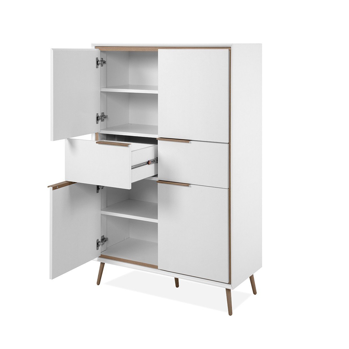 Buffet Haut 4 Portes et 2 Tiroirs H140 cm - ARONA chêne artisan / blanc, CALICOSY