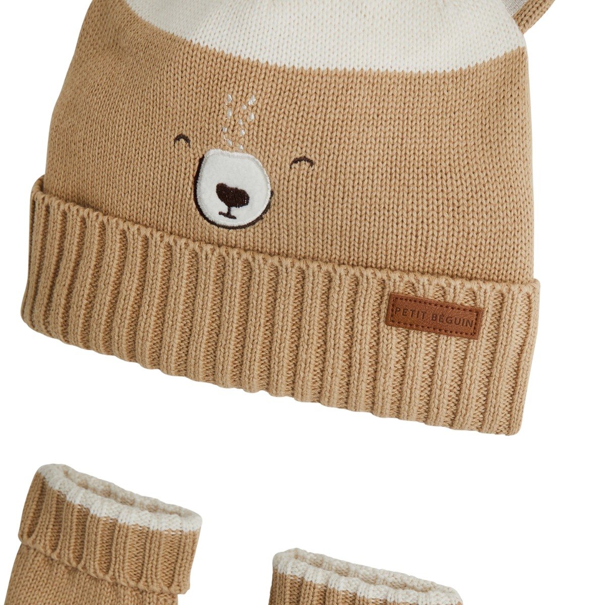 Bonnet bébé et moufles en tricot Moka marron, PETIT BEGUIN