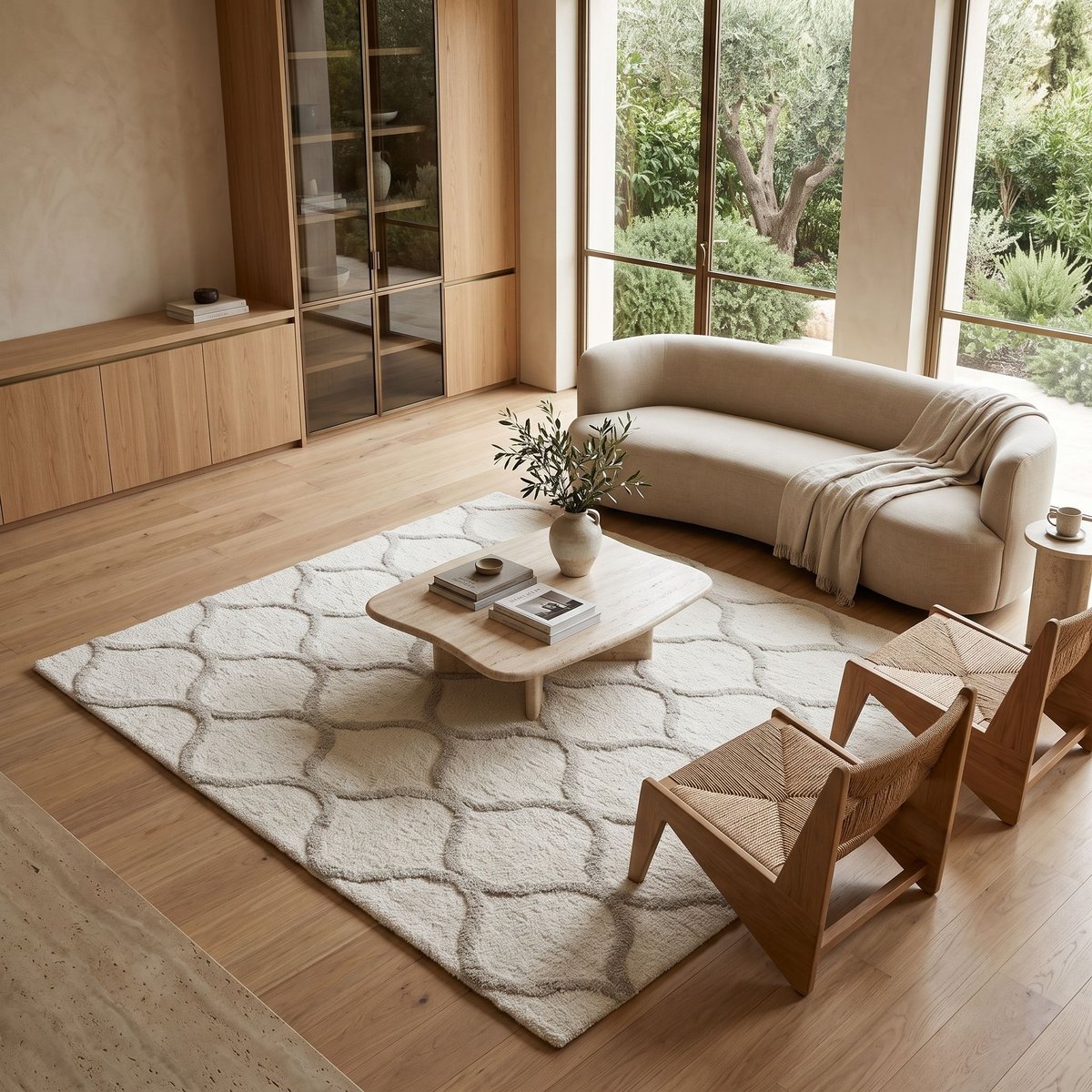 Tapis lavable berbère en coton ATLAS - style bohème beige, THE DECO FACTORY