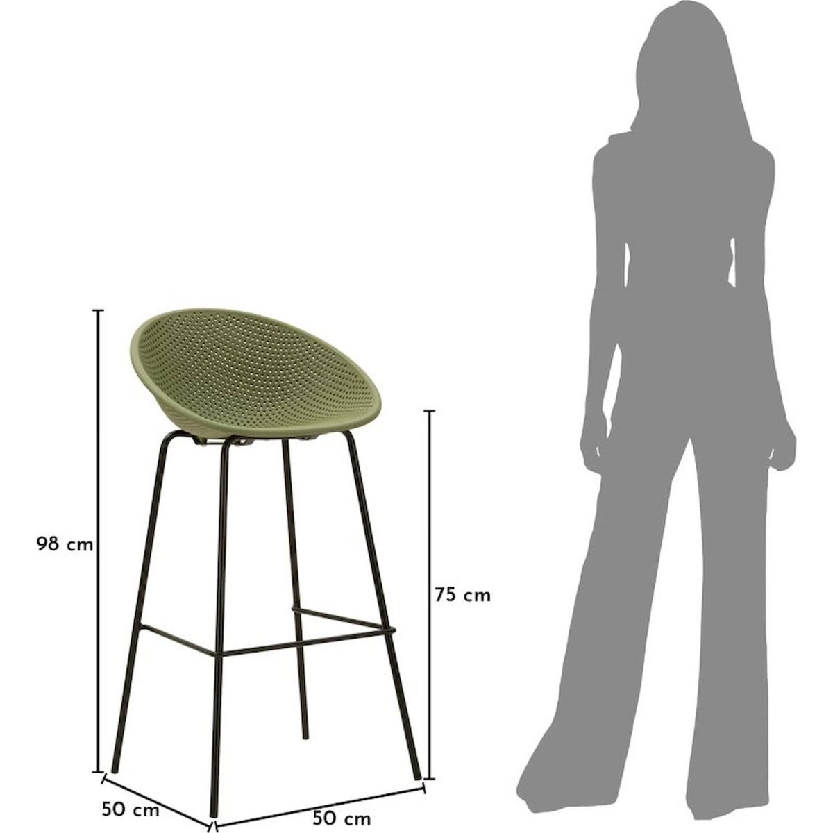 Lot de 2 tabourets de bar ajourés pieds en métal vert et noir, RECOLLECTION