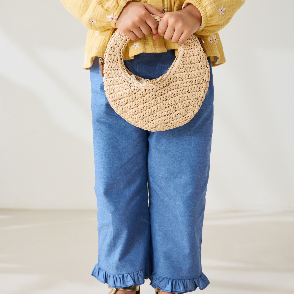 Pantalon enfant en chambray Camila bleu, PETIT BEGUIN