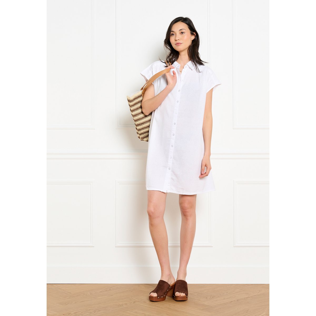 Robe chemise courte épurée blanc, LOLALIZA
