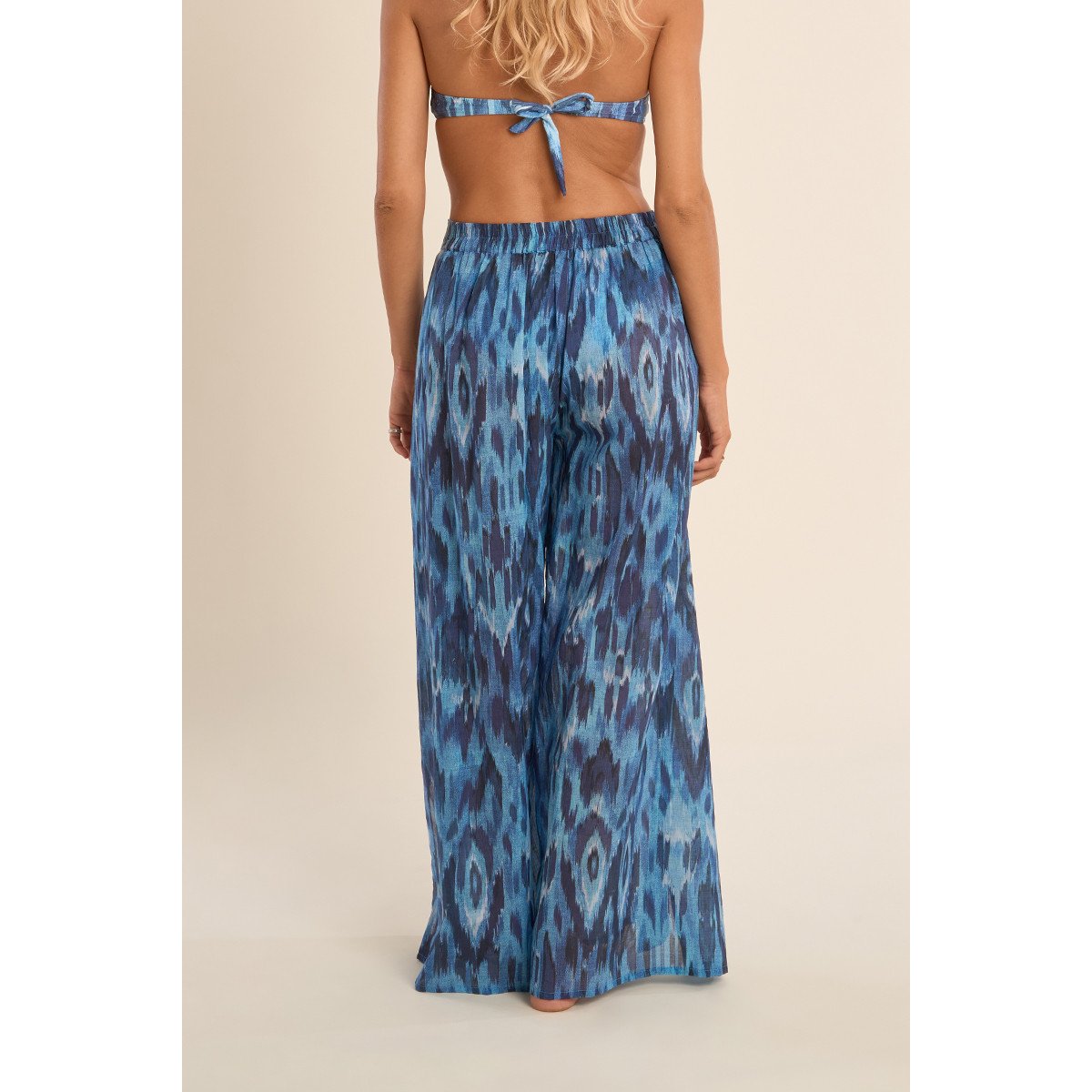Pantalon large imprimé et ceinture à nouer blue indigo, MOLLY BRACKEN