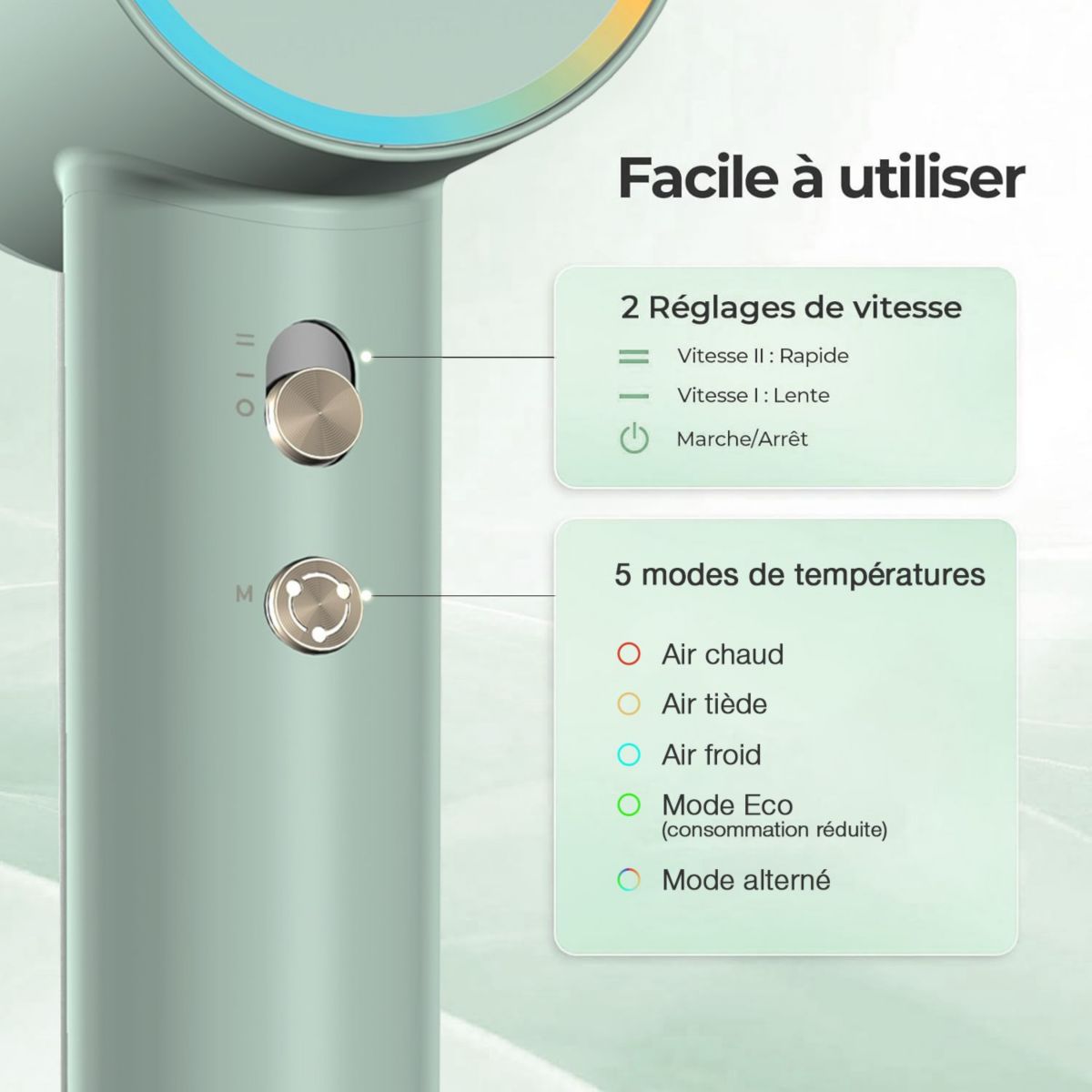 Sèche cheveux EHD Innodry Jade couleur unique, ESSENTIEL B