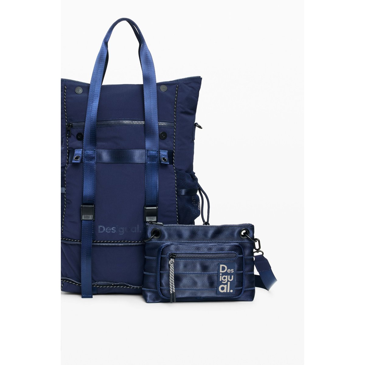 Grand sac à dos multiposition en nylon bleu, DESIGUAL