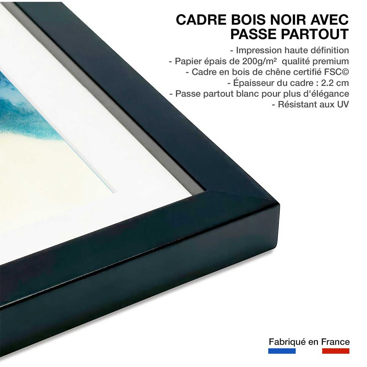 Poster abstrait blue crawling affiche + cadre en bois - noir, HEXOA