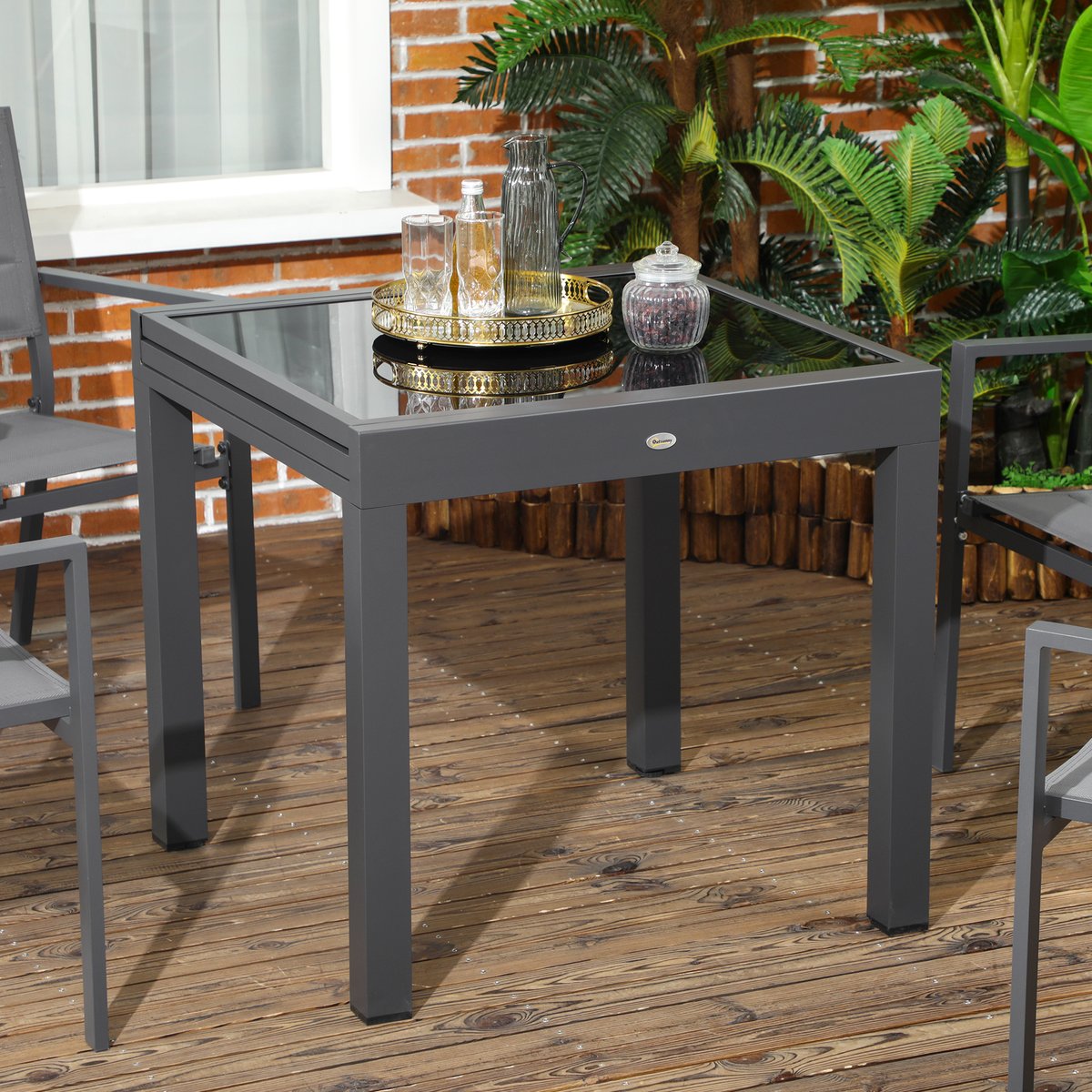 Table à manger d'extérieur extensible noir, OUTSUNNY