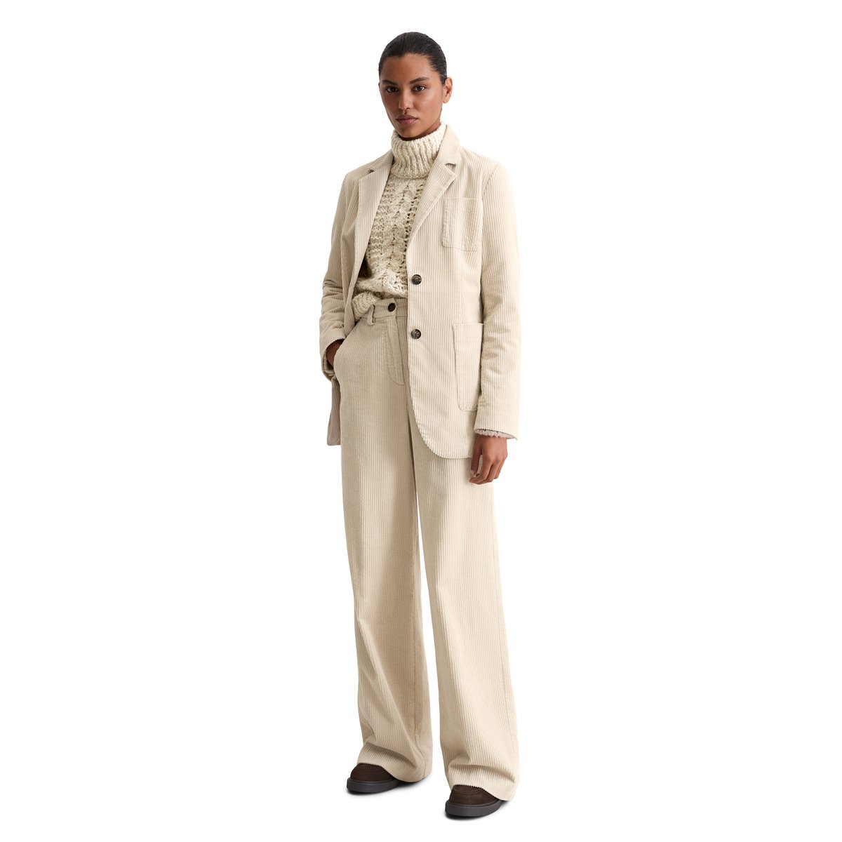 Blazer en velours côtelé shaped en pur coton organique beige, MARC O'POLO