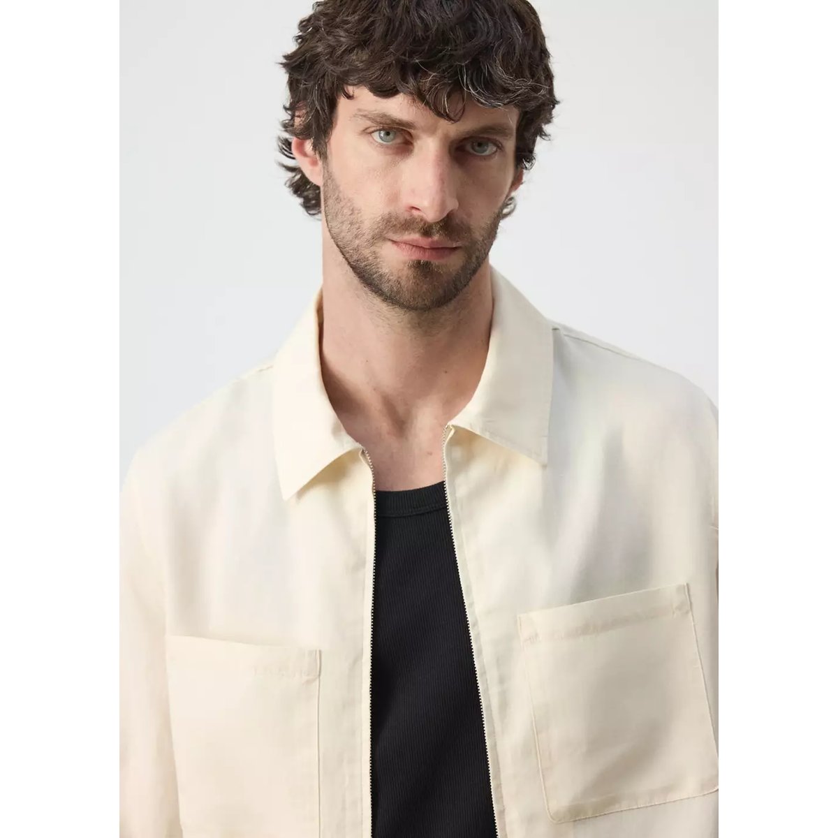 Veste slim fit en lin et poches blanc cassé, MANGO MAN