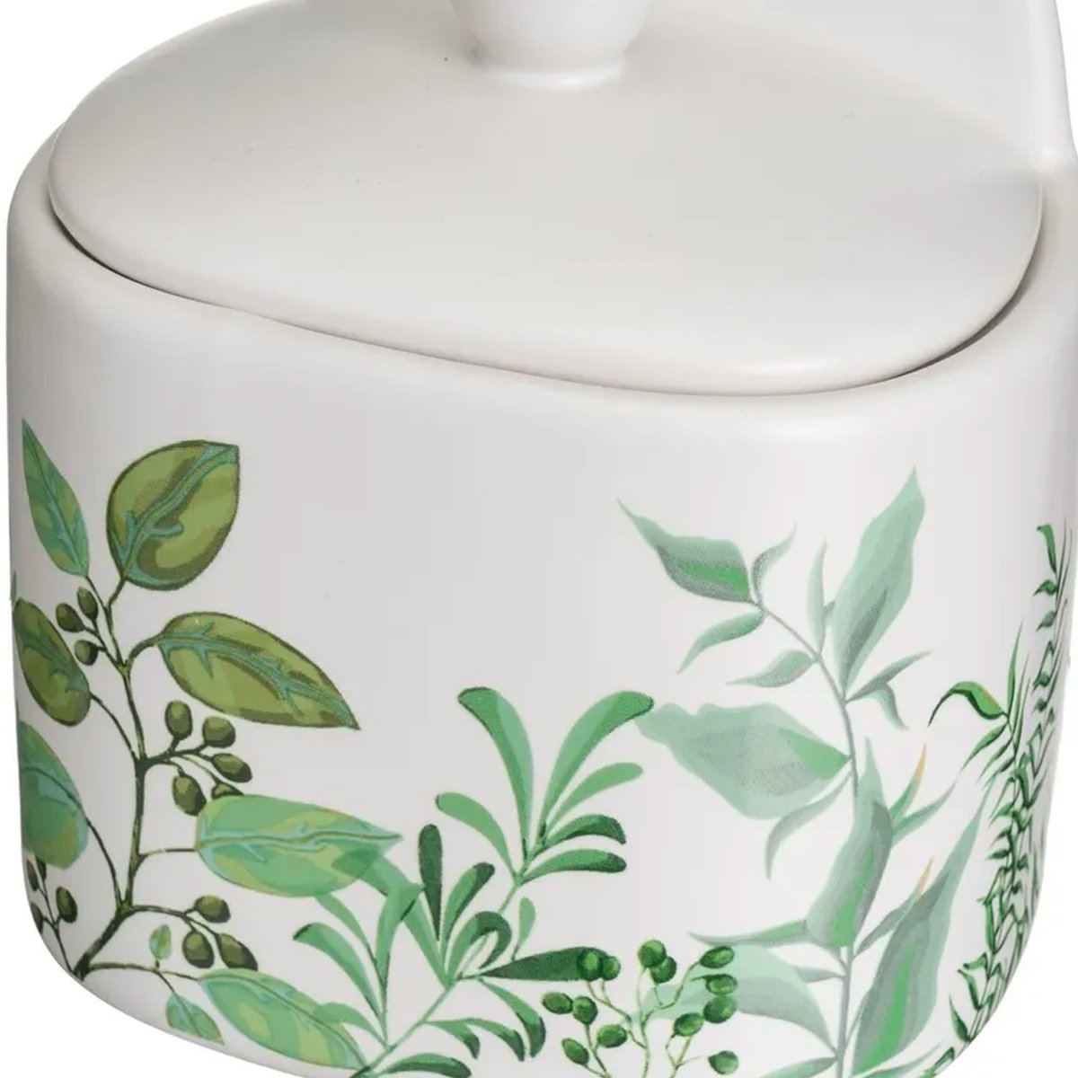 Pot à sel mural en céramique blanche motif feuillage vert, WADIGA