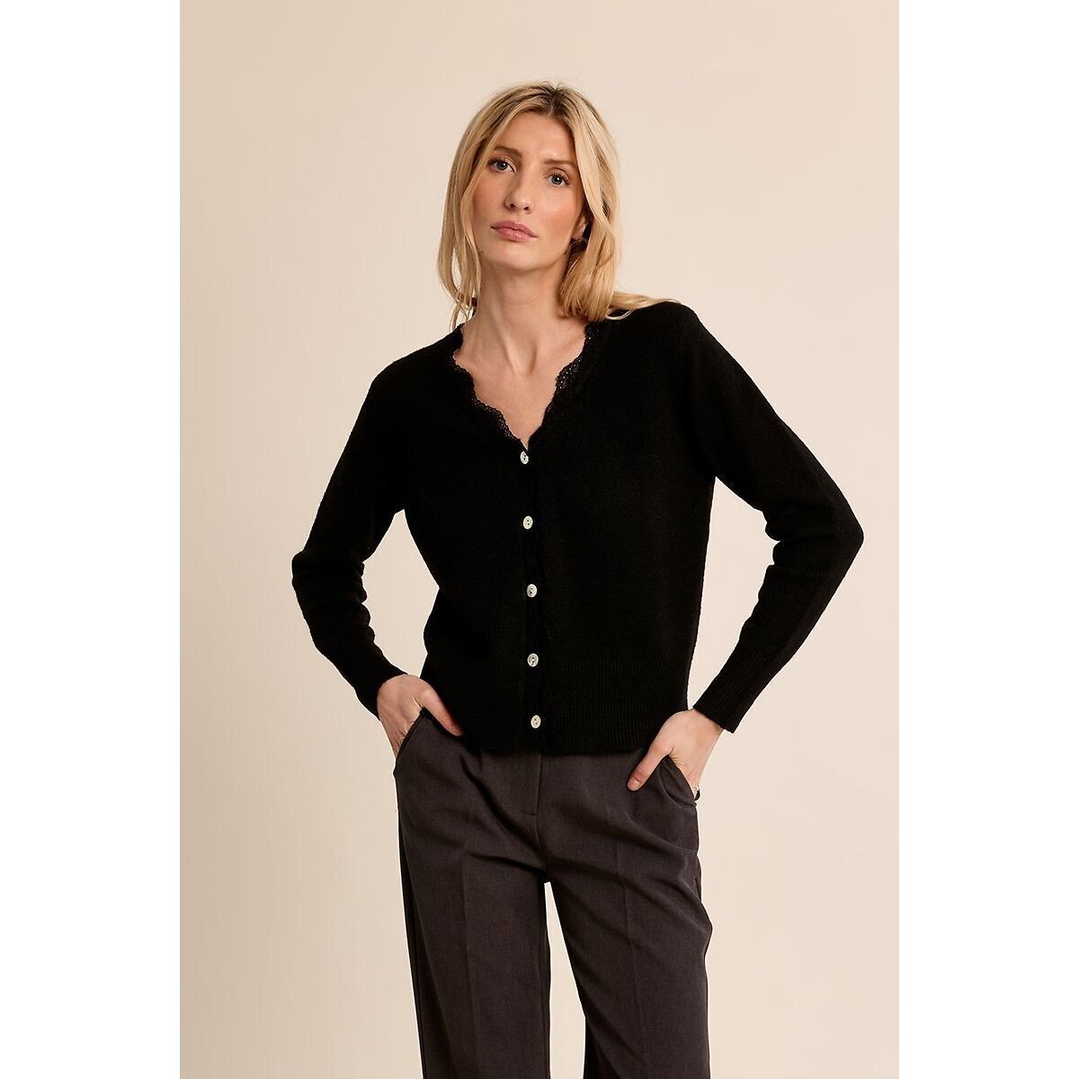 Gilet manches longues col V noir, MOLLY BRACKEN