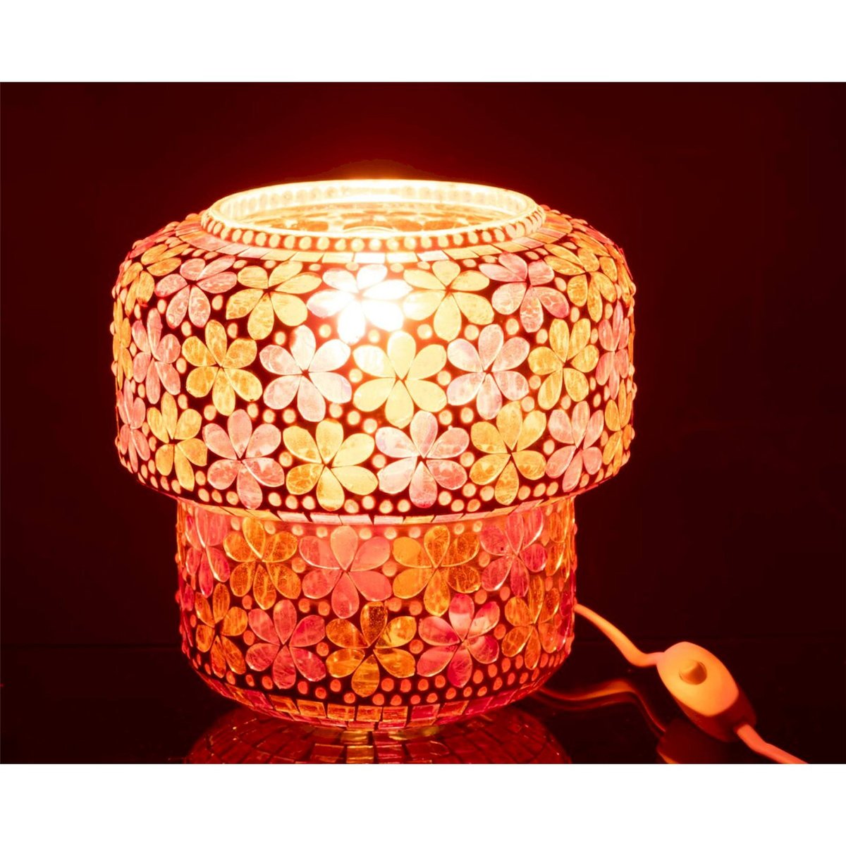 Lampe de table mosaïque en verre rose foncé et orange, RECOLLECTION