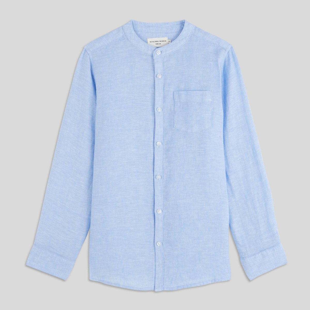 Chemise col mao unie en 100% lin celeste, MONOPRIX
