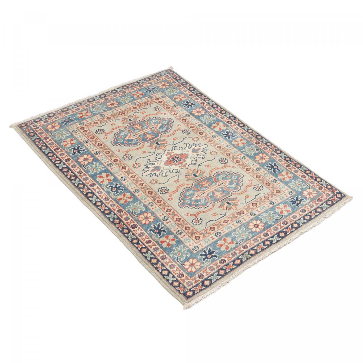 Tapis d'orient, motif oriental, noué main en laine, KAZAK CO 67 bleu, crème, beige, UN AMOUR DE TAPIS