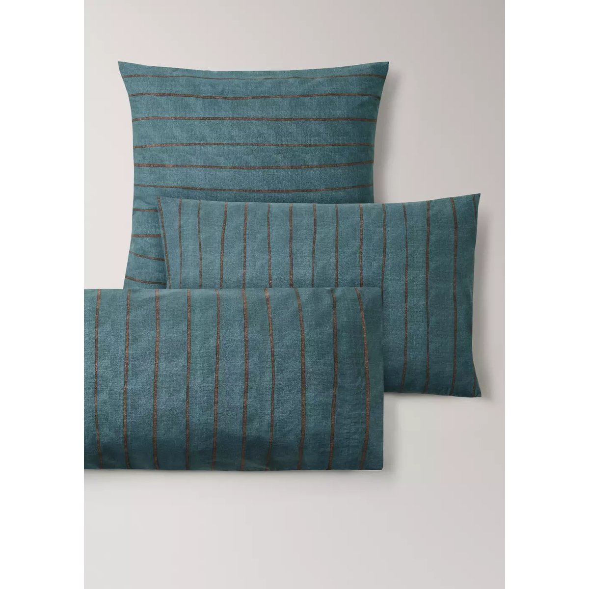 Lot de 2 taies d’oreiller 100 % coton à rayures 50 x 75 cm bleu pétrole, MANGO HOME