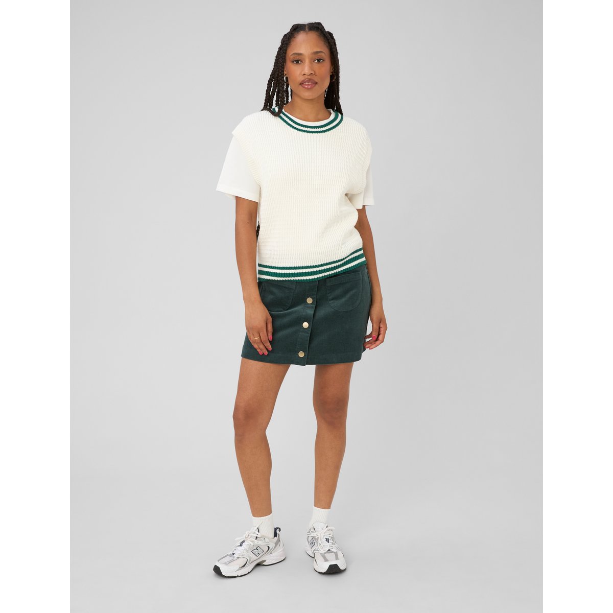 Pull sans manches côtelé blanc écru, BZB