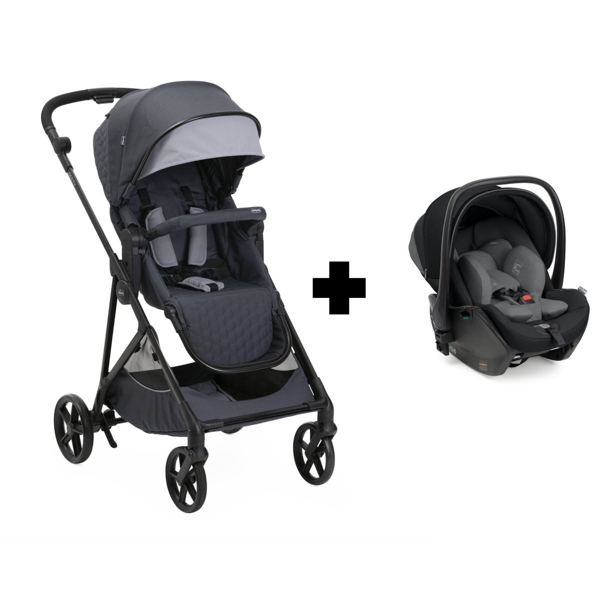Poussette duo Seety + siège auto First Seat Recline gris, CHICCO
