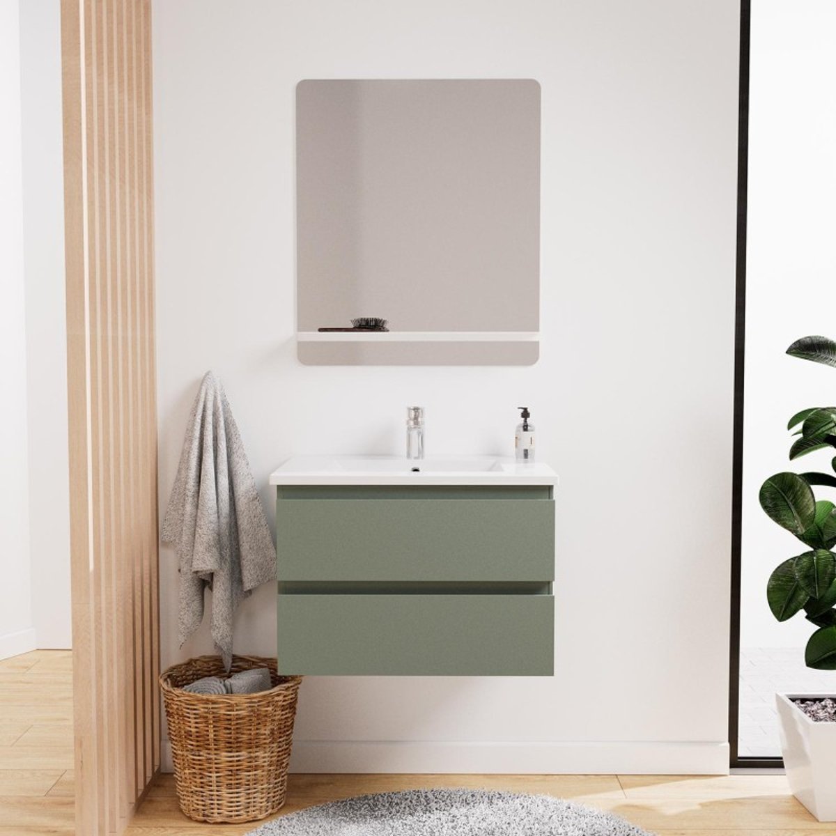 Ensemble meuble simple vasque 60 cm + robinet + miroir SORRENTO vert, MOB IN