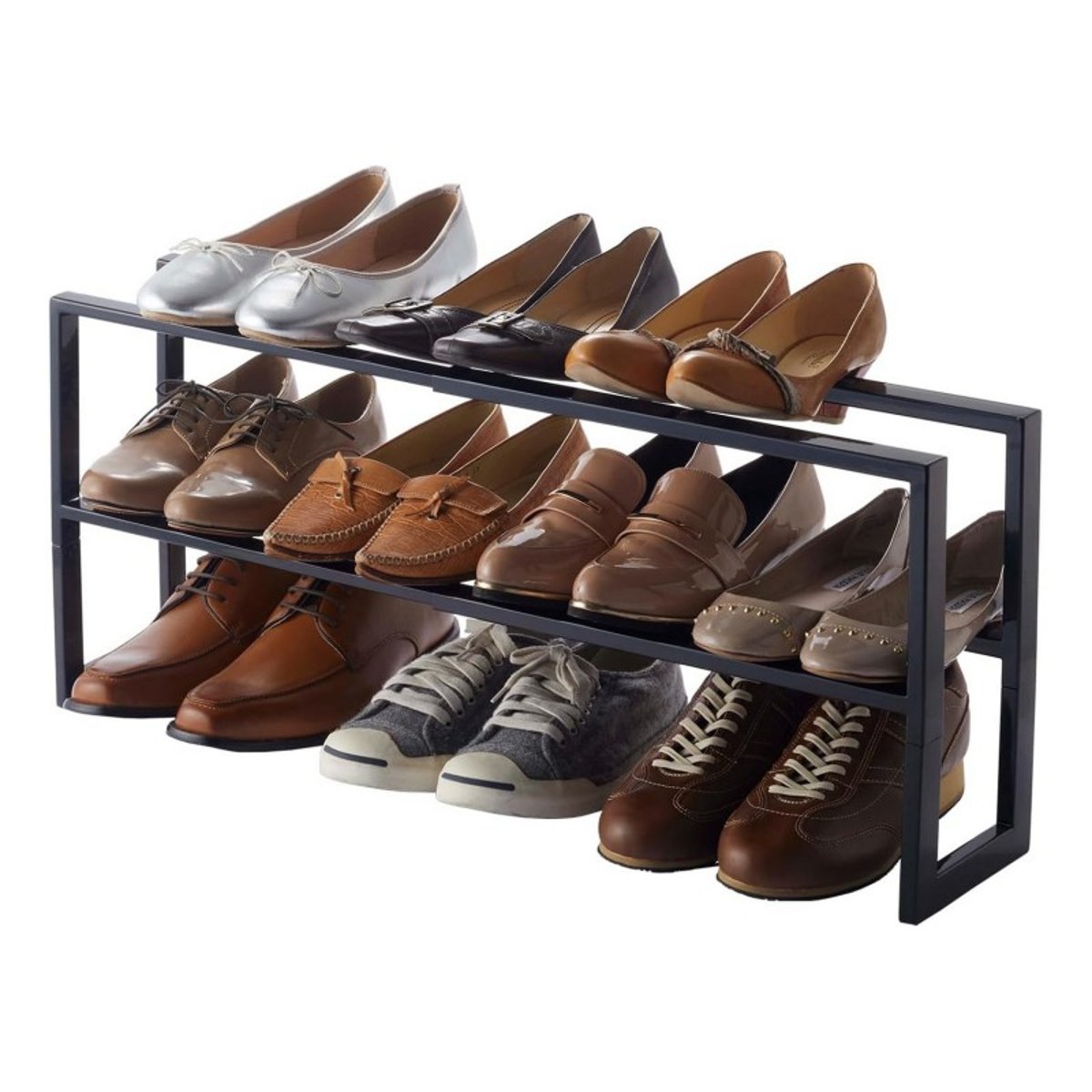 Etagère à chaussures extensible acier LINE noir, YAMAZAKI