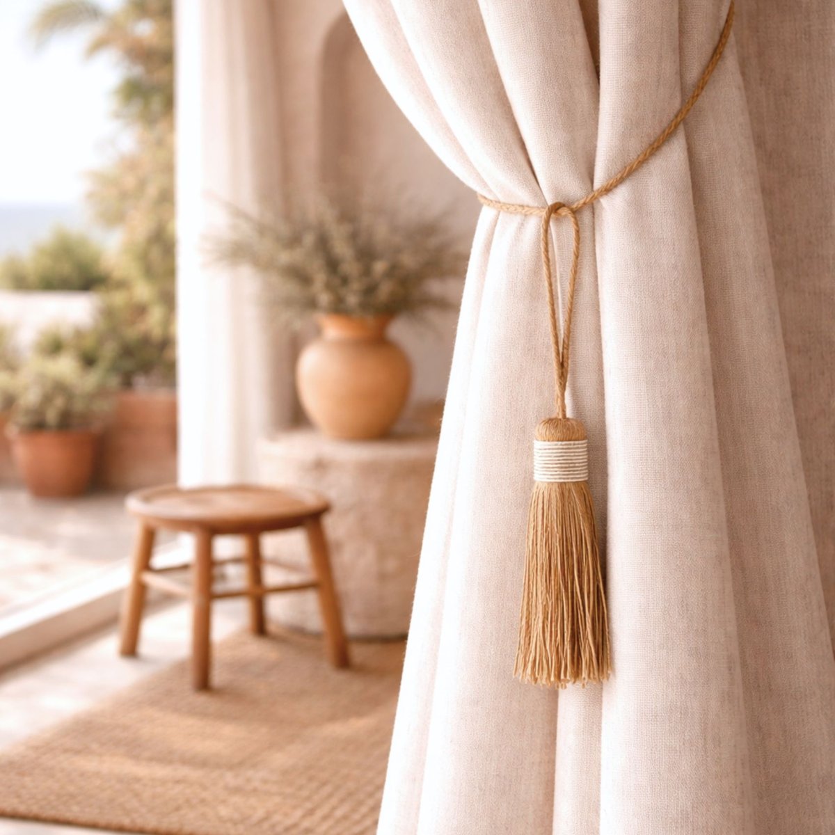 Embrasse pompon naturel -  LOJI blanc, HOME MAISON