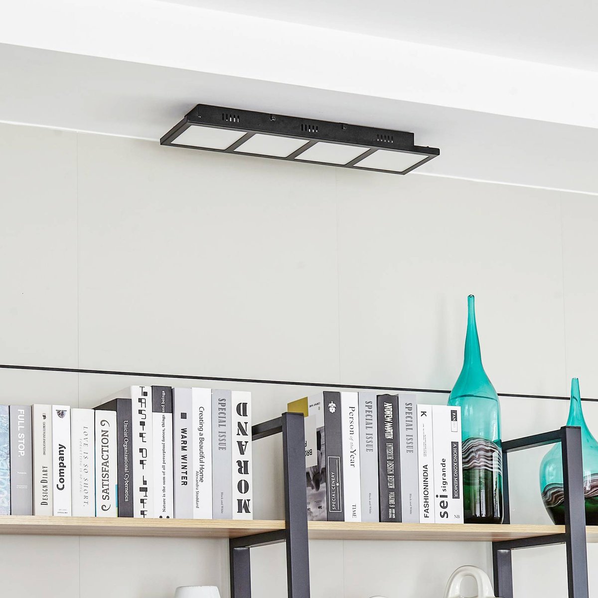 Plafonnier  moderneLED, Raymie blanc, noir mat, LINDBY