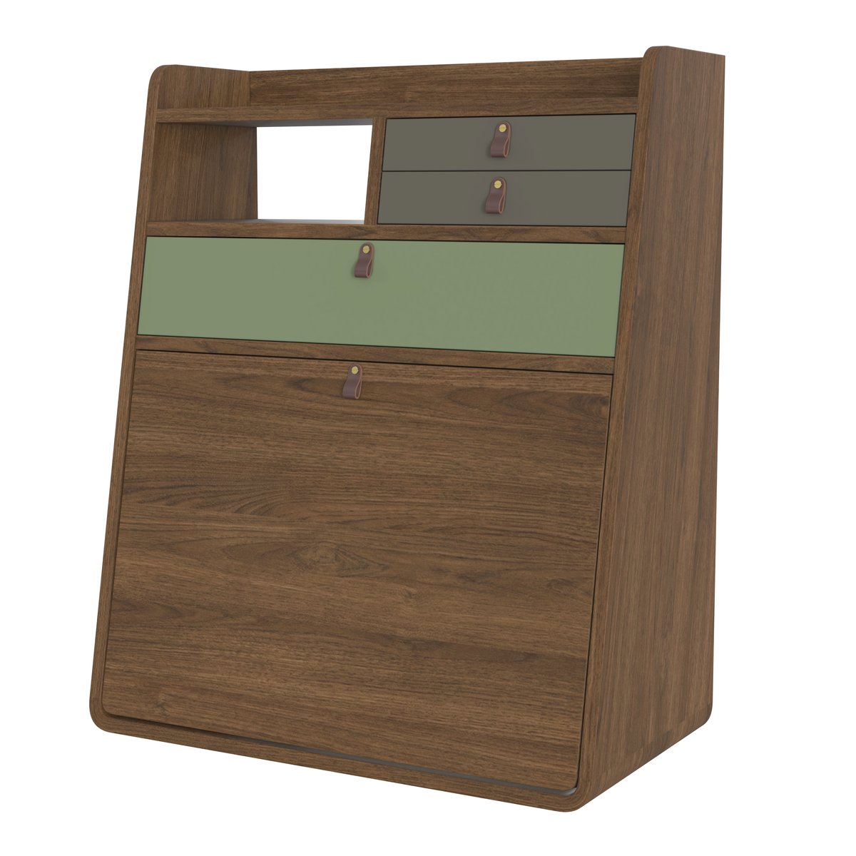 Bureau secrétaire mural en chêne teinté 60 cm, GASTON vert cendré, HARTO