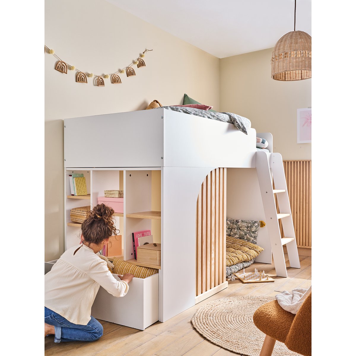 Lit mezzanine enfant avec rangement Playful blanc, VERTBAUDET