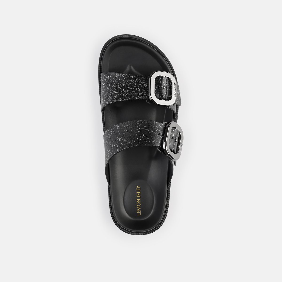 Sandales avec double buckles ELISE GLITTER noire, LEMON JELLY