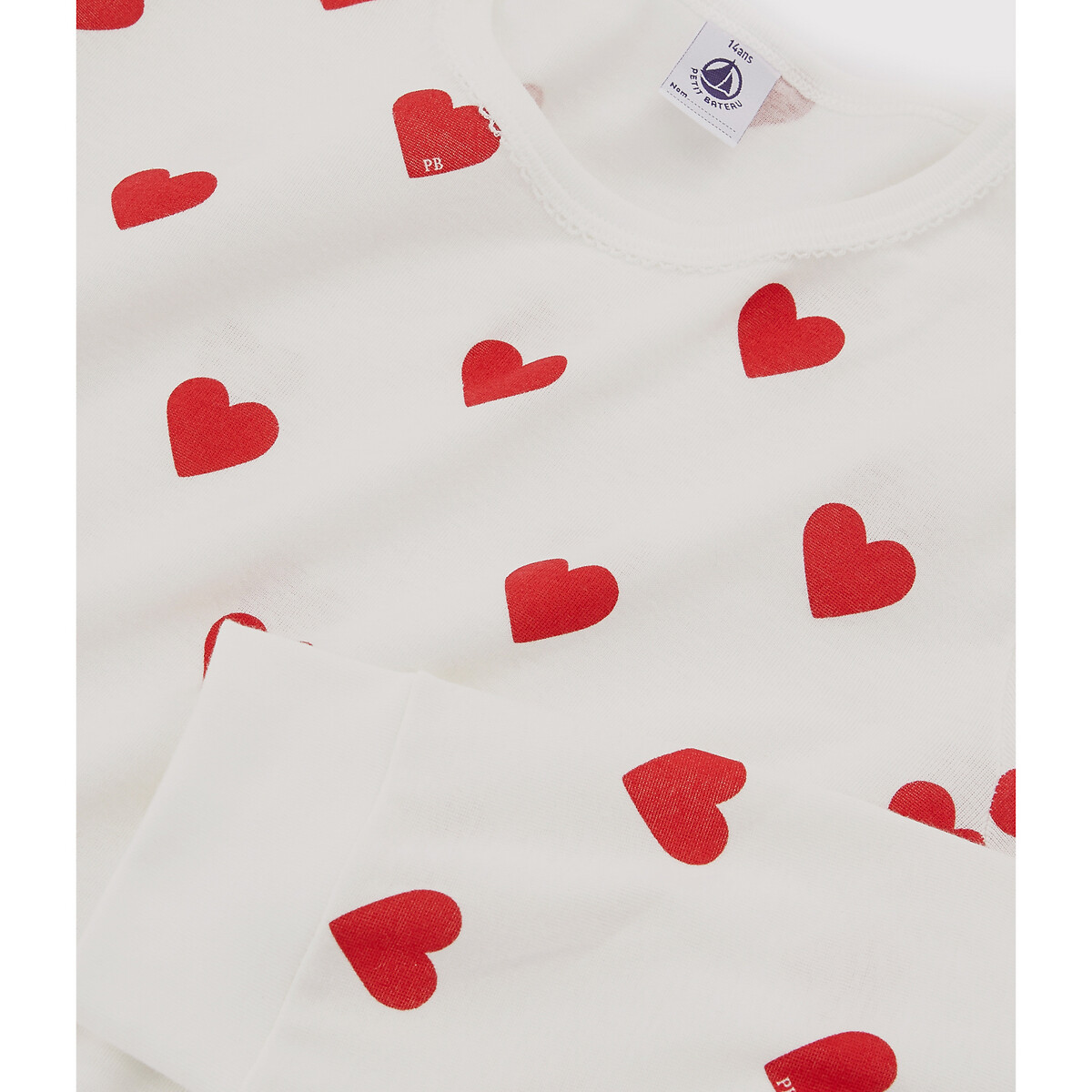 Pyjama 2 pièces manches longues imprimé coeur, PETIT BATEAU