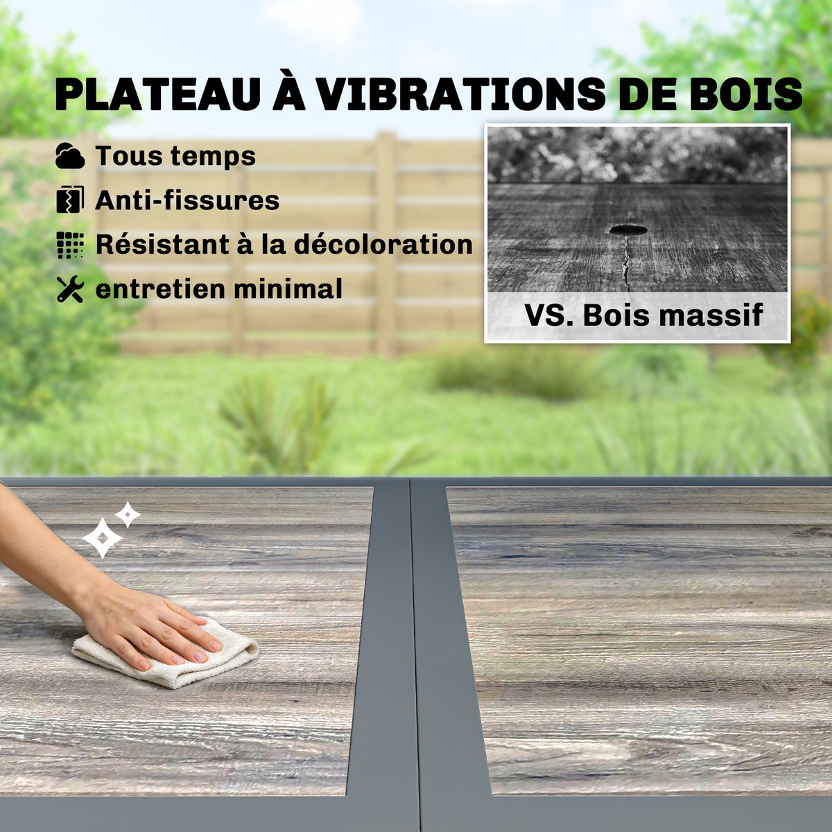 Table de jardin rectangulaire gris, OUTSUNNY