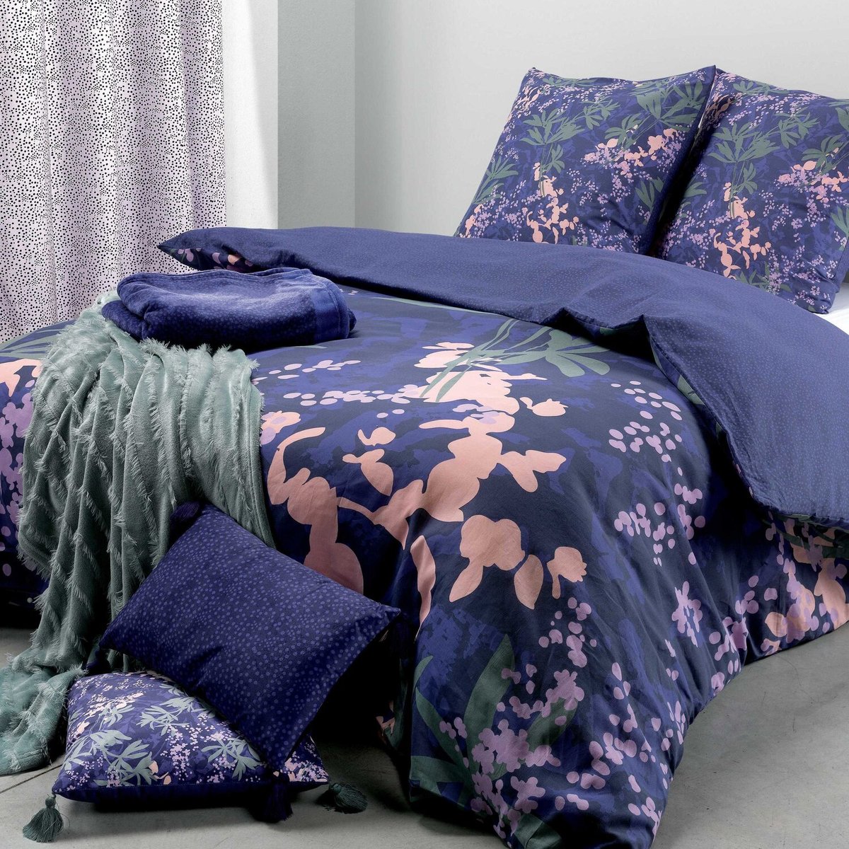 Parure housse de couette en coton imprimée, Paola rose, C DESIGN HOME TEXTILE