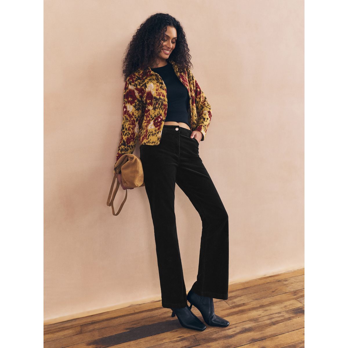 Pantalon bootcut en velours noir, NEXT