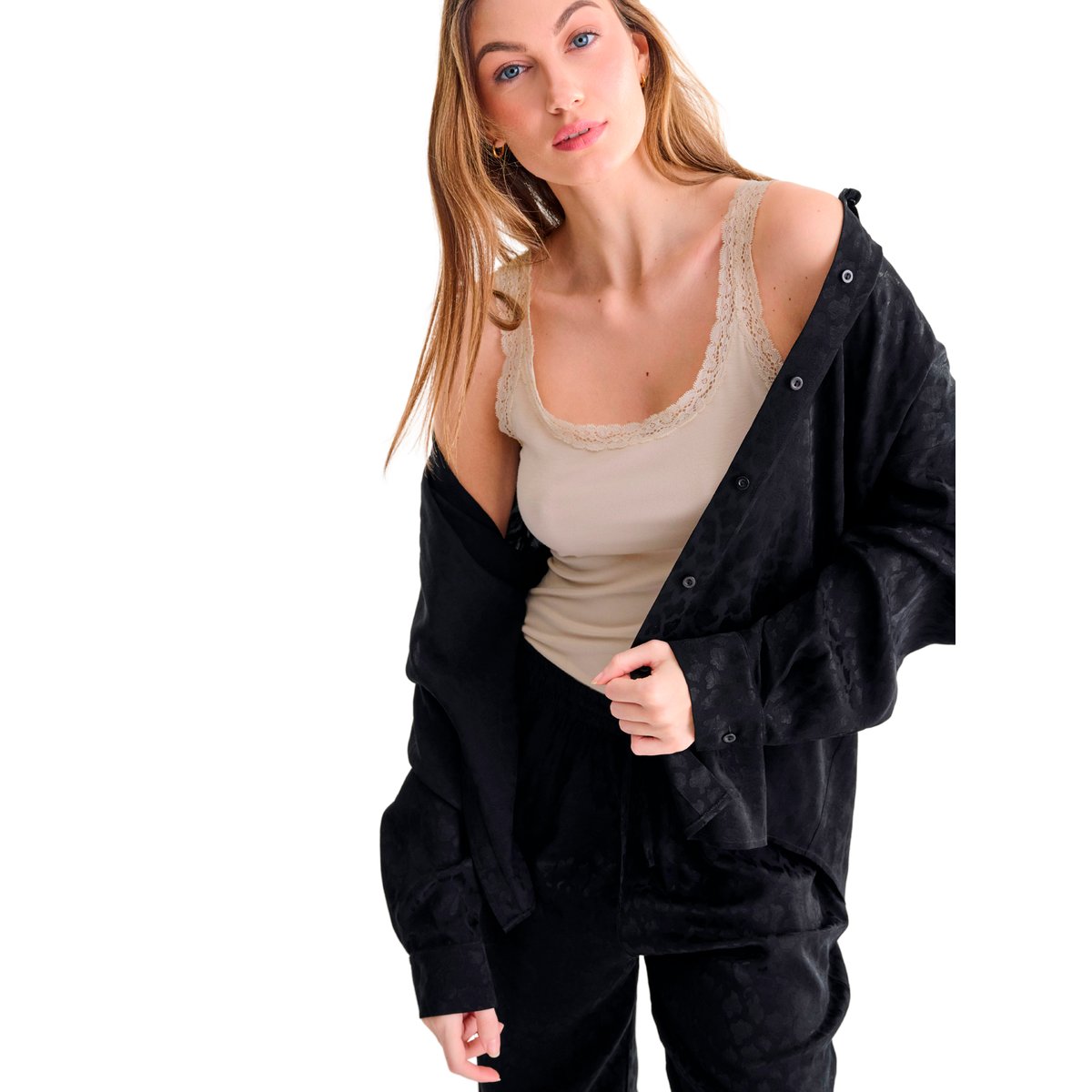 Haut pyjama chemise manches longues TALENA noir, LISCA