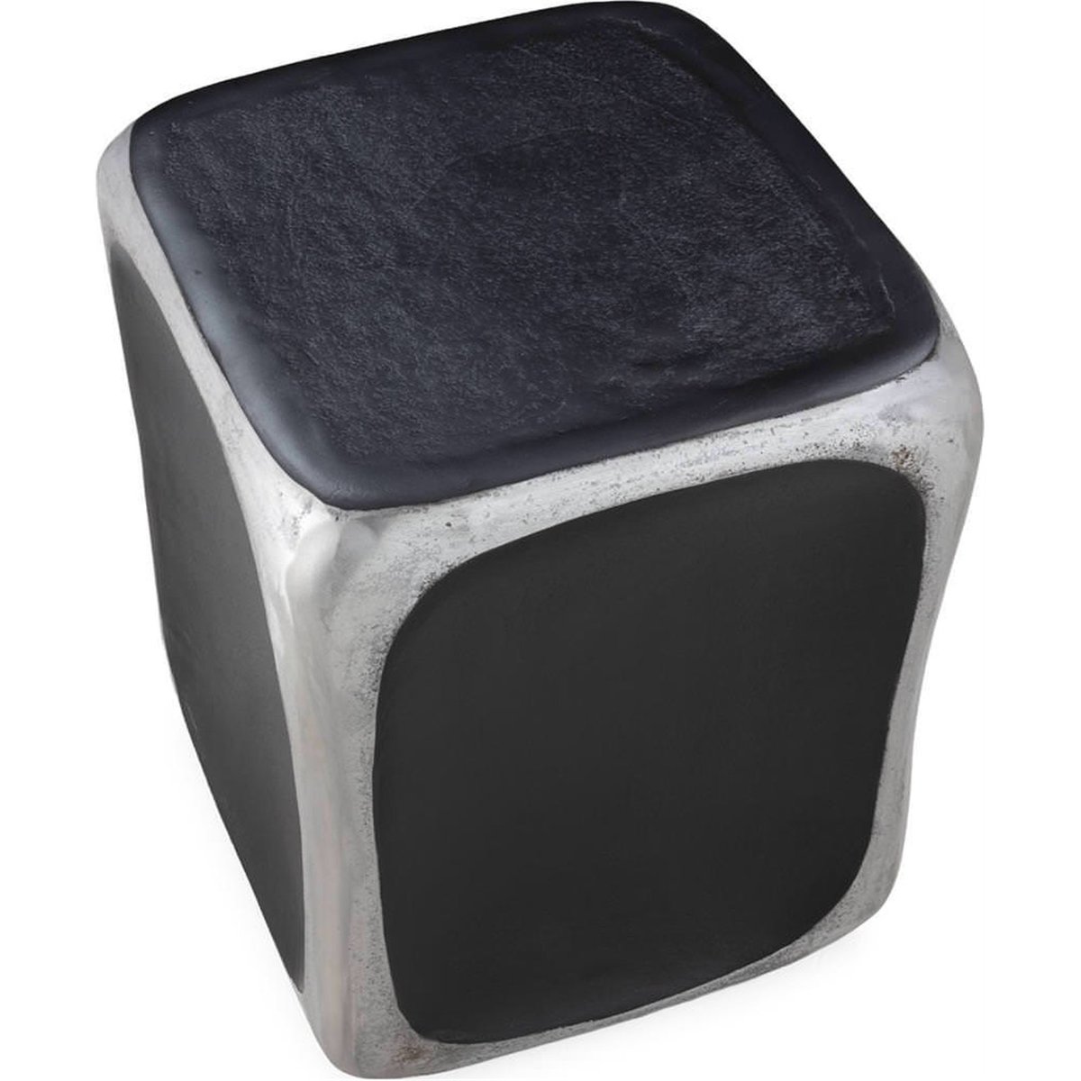 Tabouret cube en aluminium poli bronze noirâtre et aluminium poli, RECOLLECTION